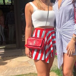 Alice & Olivia Nicky Draped Striped Silk Mini Skirt in Red and Blue